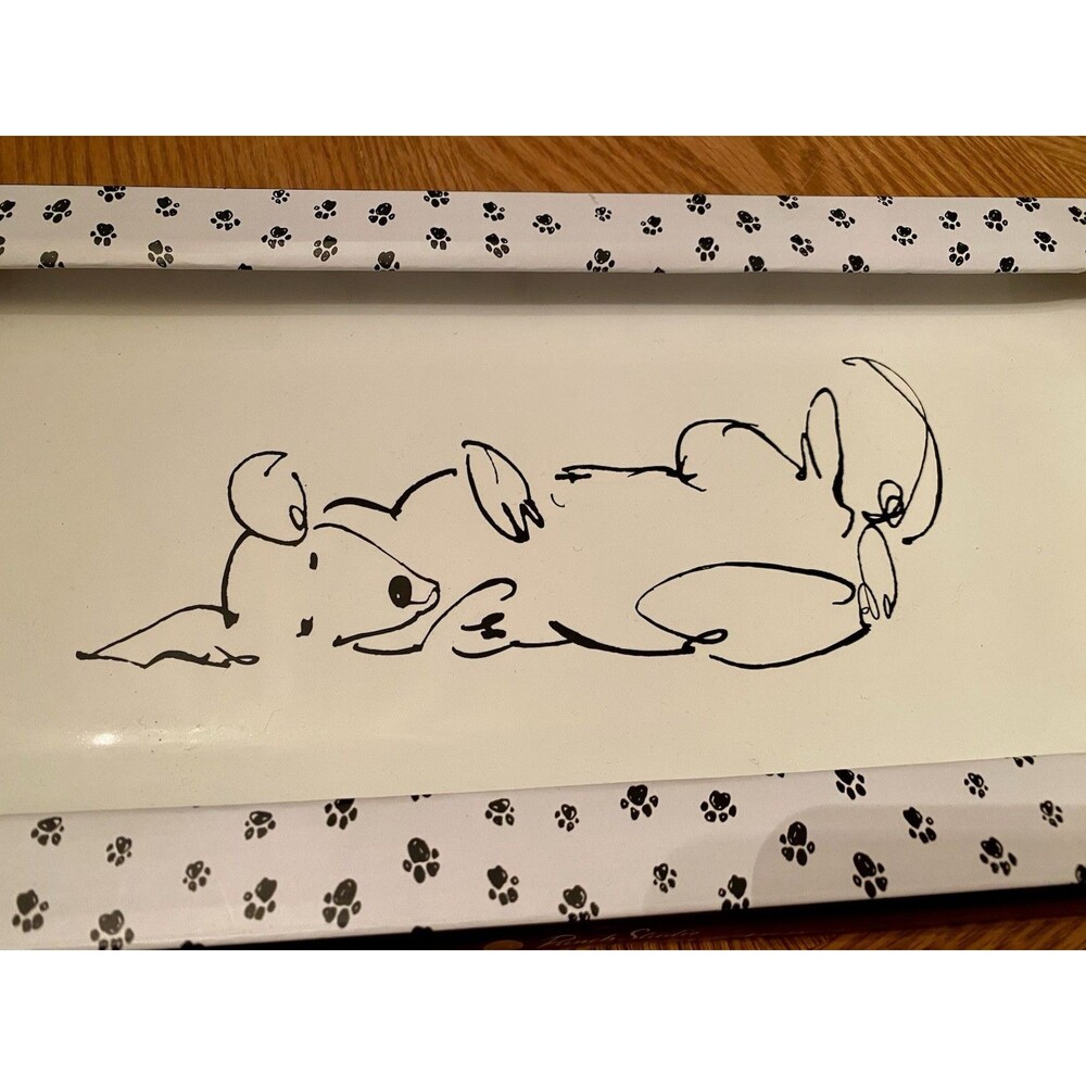Dog Art Piece Porcelain Serving Tray Whimsical Reclining Dog Punch Studio NIB